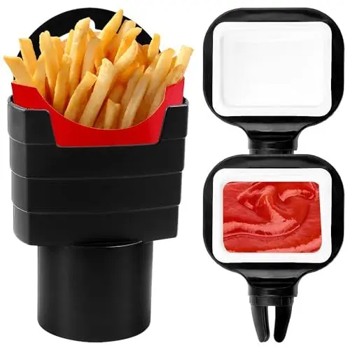 Produktbild: Vanyibro Auto-Saucenhalter und Pommes-Frites-Halter, 2 Mini-Dip-Clips für Snacks unterwegs, universelle Auto-Getränkehalter für Saucenliebhaber und Kinder