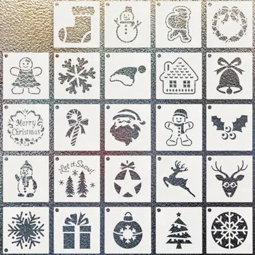 Produktbild: Vanyibro Wiederverwendbare Weihnachtsschablonen zum Basteln, DIY-Weihnachtsdekoration, perfekt für Holzwanddekoration, 24 Stück