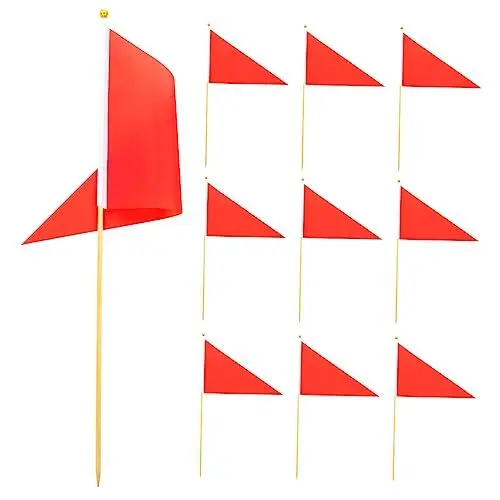 Produktbild: VANZACK 10 Stück Rasenmarkierungsfahnen Landschaftsfahnen Bodenmarker Gartenmarkierungen Pfahlfahnen groß Gartenbewässerungsfahnen flag banner Fahnen markieren Sprinklerfahne Polyester rot
