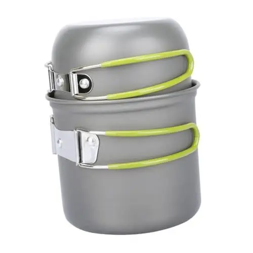 Produktbild: VANZACK 1satz Leichtgewichtige Camping-kochgeschirr Aluminium-Legierung Mit Grünem Griff Praktisches Outdoor-kochset Für Camping Und Reisen Inklusive Faltbarem Griff Und