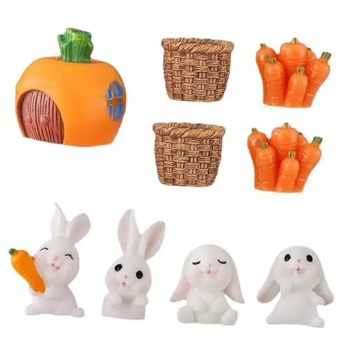 Produktbild: VANZACK 9St Häschenverzierung Osterhasenfiguren Miniatur-Karottenstatue Tischdekoration Ornament Miniatur-Strohkorb Miniatur-Hasen-Statue Süßer Hase schmücken Karotten Essen Dekorationen