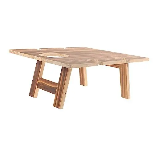 Produktbild: VANZACK -falt-picknicktisch Mit Weinglashalter Für Outdoor-aktivitäten Tragbar Für Garten Strand Und Camping Antik