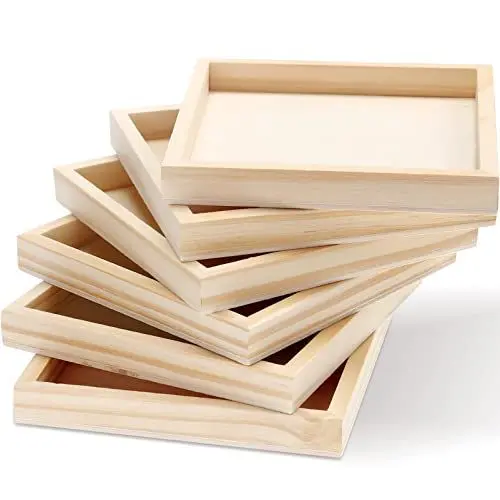 Produktbild: VANZACK Holzschalen Montessori Mini Holztablett Holztabletts Aufbewahrungstablett Hexaeder-Malerei Spezialtablett Bausteine ​​Puzzletablett Kinderspiel Bastelbedarf 6St Holztablett DIY