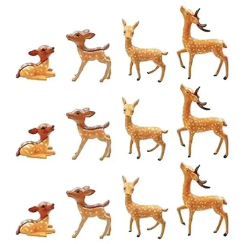 Produktbild: VANZACK 12-teilige Hirschfiguren, Weihnachtshirschfigur zum Basteln, Hirsch-Kuchenaufsätze, Miniatur-Waldtierfiguren für Geburtstagsparty- und Partydekorationen