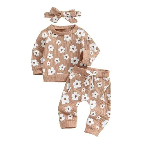Produktbild: vaolkwsacz Kleinkind Baby Mädchen Winter Kleidung Neugeborenen Pullover Sweatshirt T Shirts + Hosen 3PCS Outfits Set Baby Kleidung Winter Mädchen (Brown, 24-30Months)