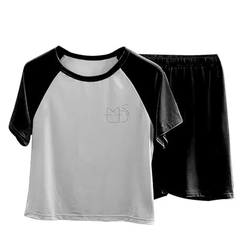Produktbild: vaolkwsacz Kleinkind Outfit Sportliche Kurzarm T-Shirt Tops und Active Short 2PCS Mädchen Freizeitkleidung Set Weihnachtskleidung Kinder Junge (Black, 4-5 Years)