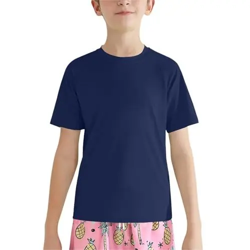 Produktbild: vaolkwsacz Rashguard-Schwimmshirts für und Mädchen 50, und Teenager, sportlich, kurzärmelig, T-Shirt zum Angeln, Surfen, Wasser, Strand, Laufen, Workout, Fitnessstudio, aktives (Navy, 11-12 Years)