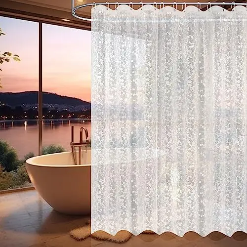 Produktbild: VARHHUXHA Duschvorhäng, 180x200 Badewanne Dusche Vorhänge mit Gewicht Magnet unten, Duschvorhang Transparent mit 3D Kieselsteinen Muster PEVA Wasserdicht für Badewanne, mit 12 Duschvorhangringen