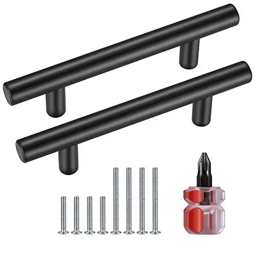 Produktbild: VARHHUXHA Küchenschrank Griffe, 6 Stk schwarze Schrank Türgriffe, Türgriffe mit T-Stange, Edelstahl Garderoben, Schubladen, Kommoden, Türgriffe, mit Schrauben und Schraubendreher(12x96x150mm)