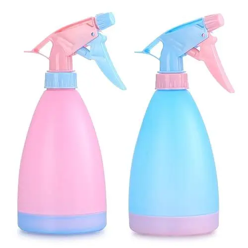 Produktbild: VARHHUXHA Sprühflaschen 500 ml, 2 Stk Blumensprüher, Sprühflaschen Pflanzen Zerstäuber, Kunststoff Leere Drucksprüher mit Verstellbare Sprühkopf für Blumen, Garten, Haare (Rosa, Blau)