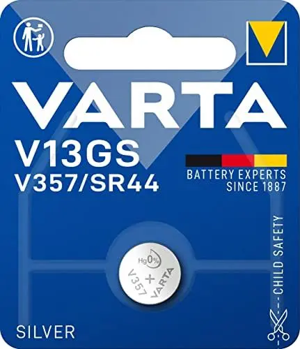 Produktbild: VARTA Batterien V13GS/V357/SR44 Knopfzelle, 1 Stück, Silver Coin, 1,55V, kindersichere Verpackung, für elektronische Kleingeräte - Uhren, Autoschlüssel, Fernbedienungen, Waagen, Made in Germany