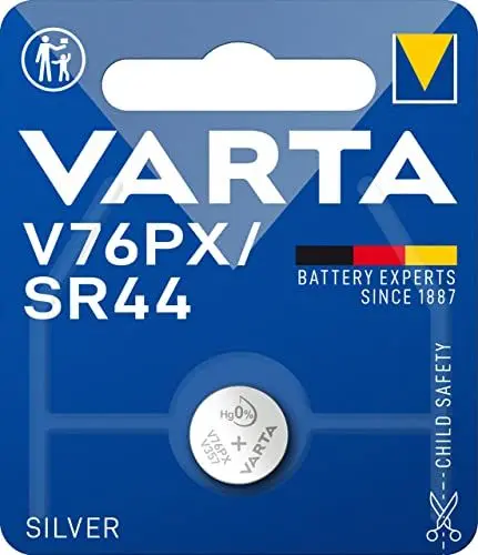 Produktbild: VARTA Batterien V76PX/SR44 Knopfzelle, 1 Stück, Silver Coin, 1,55V, kindersichere Verpackung, für elektronische Kleingeräte - Uhren, Autoschlüssel, Fernbedienungen, Waagen, Made in Germany