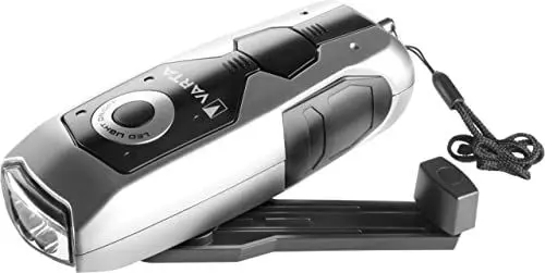 Produktbild: Varta LED Dynamo Light (3x 5 mm, mit Handkurbel Taschenlampe Flashlight Handlampe Leuchte, mit Kurbel - 100% batterieunabhängig - geeignet für Auto, Garage, Notfall, Stromausfall, Camping, Outdoor), 17680101401, Schwarz/Silber
