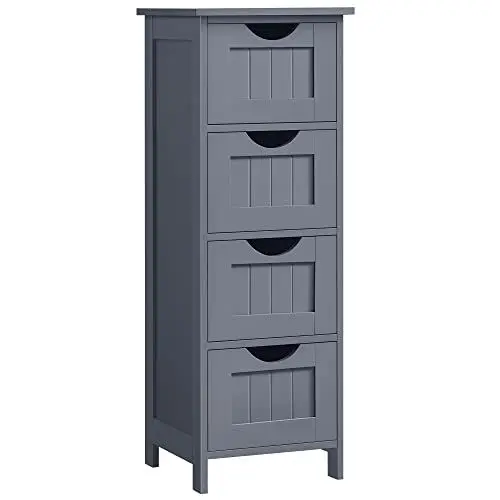 Produktbild: VASAGLE Badezimmerschrank, Badschrank, Beistellschrank mit 4 Schubladen, 30 x 30 x 82 cm, für Badezimmer, Wohnzimmer, Esszimmer, Küche, modern, grau LHC040G01