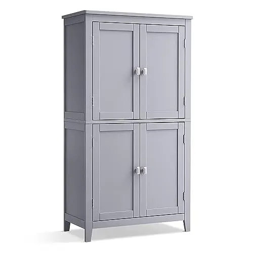 Produktbild: VASAGLE Badezimmerschrank, Badschrank, Küchenschrank mit 4 Türen, verstellbare Ablagen, 30 x 60 x 110 cm, Taubengrau BBC552P36