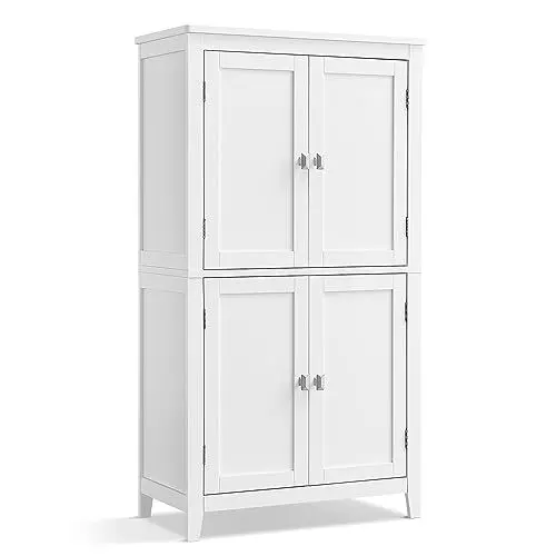 Produktbild: VASAGLE Badezimmerschrank, Badschrank, Küchenschrank mit 4 Türen, verstellbare Ablagen, 30 x 60 x 110 cm, klassikweiß BBC552P31