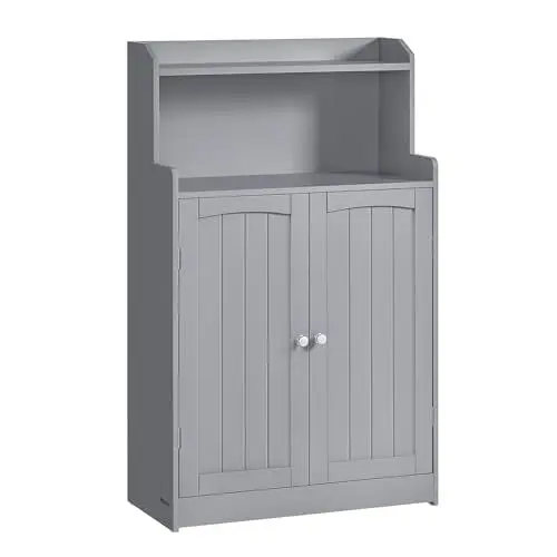 Produktbild: VASAGLE Badezimmerschrank, Badschrank mit 2 Türen, 2 verstellbare Eingeböden, 30 x 60 x 100 cm, Schrank für Esszimmer, Küche, Wohnzimmer, Taubengrau BBC770G02