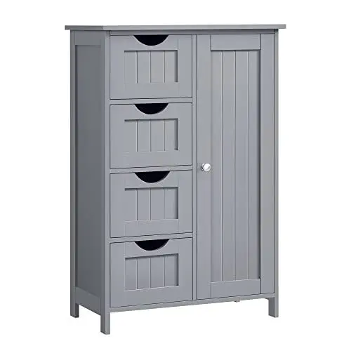 Produktbild: VASAGLE Badezimmerschrank, schmaler Badschrank, Beistellschrank, Kommode, mit 4 Schubladen, Schranktür, verstellbare Ablage, 30 x 55 x 82 cm, Taubengrau LHC041P36