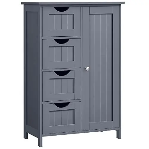 Produktbild: VASAGLE Badezimmerschrank, schmaler Badschrank, Beistellschrank, Kommode, mit 4 Schubladen, Schranktür, verstellbare Ablage, für Wohnzimmer, Küche, Flur, tief, freistehend, grau LHC41GY
