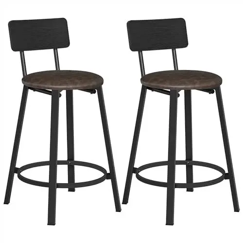 Produktbild: VASAGLE Barhocker, 2er Set, Barstühle, PU-Bezug, mit Fußstütze, einfacher Aufbau, Industrie-Design, für Esszimmer, Küche, Theke, Bar, tintenschwarz-kaffeebraun LBC059B82