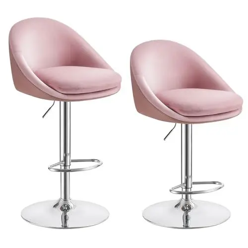 Produktbild: VASAGLE Barhocker, 2er Set, Barstuhl, höhenverstellbar, 360° drehbar, Küchenstuhl, mit Rückenlehne, Sockel, Fußstütze, Stahl, für Theke, Bar, Esszimmer, pastellrosa-Silbergrau LJB110R01