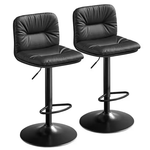Produktbild: VASAGLE Barhocker 2er Set, Tresenhocker, höhenverstellbare Barstühle mit PU-Bezug, 360°drehbar, Küchenstühle mit Rückenlehne und Fußstütze, schwarz LJB094B01