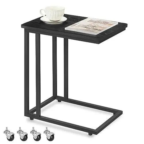 Produktbild: VASAGLE Beistelltisch, Sofatisch mit Rollen, C-Form, mobiler Kaffeetisch, 35 x 50 x 60 cm, Wohnzimmertisch mit Metallgestell, für Kaffee und Laptop, modern, ebenholzschwarz LNT050B56