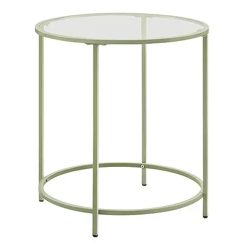 Produktbild: VASAGLE Beistelltisch rund, Kleiner Couchtisch, Glastisch, mit Oberfläche aus Hartglas und Metallgestell, Nachttisch, Sofatisch, Balkon, lorbeergrün-transparent LGT020C01