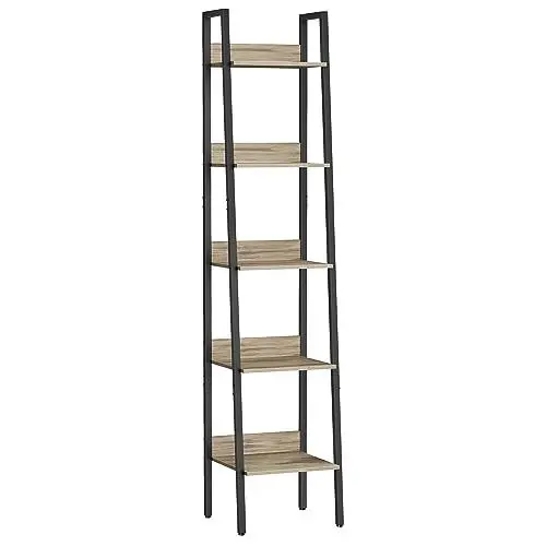 Produktbild: VASAGLE Bücherregal, Leiterregal 5 Ebenen, schmales Regal, offenes Standregal für Arbeitszimmer, Wohnzimmer, Schlafzimmer, Küche, Industrie-Design, kamelbraun LLS109B50V2