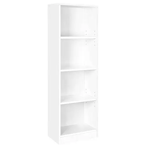 Produktbild: VASAGLE Bücherregal, Standregal, mit 4 Fächern, höhenverstellbare Ablagen, für Wohnzimmer, Arbeitszimmer, Kinderzimmer, Büro, als Raumteiler, 40 x 24 x 121,5 cm, weiß LBC104W