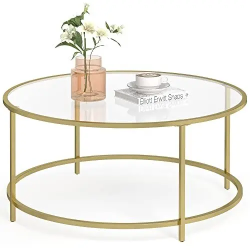 Produktbild: VASAGLE Runder Couchtisch, Wohnzimmertisch mit Stahlgestell, Salontisch, Beistelltisch, golden LGT21G