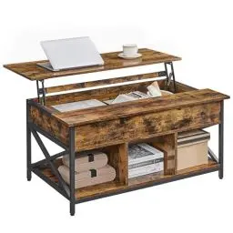 Produktbild: VASAGLE Couchtisch, höhenverstellbarer Wohnzimmertisch, Kaffeetisch, offener und versteckter Stauraum, X-Streben, 60 x 100 x (48-62) cm, vintagebraun-schwarz LCT205B01