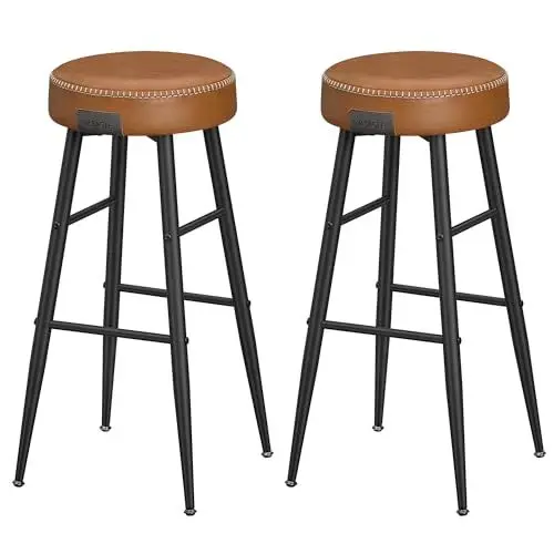 Produktbild: VASAGLE EKHO Kollektion - Barhocker, 2er Set, Barstuhl, Küchenstuhl, Kunstleder, Mid-Century-Modern-Stil, 76,2 cm hoch, für Küche, Esszimmer, einfacher Aufbau, karamellbraun LBC090K01V1