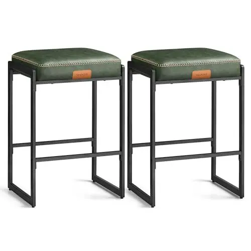 Produktbild: VASAGLE EKHO Kollektion - Barhocker 2er Set, Barstuhl, Küchenstuhl, Kunstleder mit Nähten, Mid-Century-Modern-Stil, 66 cm hoch, Hausbar, Esszimmer, einfacher Aufbau, waldgrün LBC086C01
