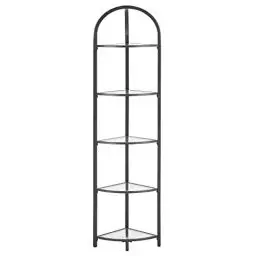 Produktbild: VASAGLE Eckregal 5 Ebenen, Bücherregal, Pflanzenregal, Standregal, Badezimmerregal, Ablagen aus Hartglas, Stahlrahmen, modern, für Wohnzimmer, Küche, klassikschwarz LGT810B61