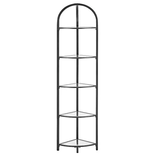 Produktbild: VASAGLE Eckregal 5 Ebenen, Bücherregal, Pflanzenregal, Standregal, Badezimmerregal, Ablagen aus Hartglas, Stahlrahmen, modern, für Wohnzimmer, Küche, klassikschwarz LGT810B61