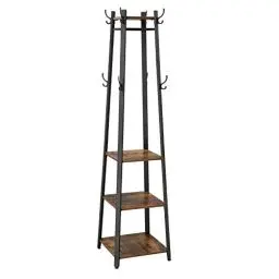 Produktbild: VASAGLE Garderobenständer, Kleiderständer, Garderobe mit 8 Doppelhaken, 4 Ablagen, Kleiderstange, mit Metallrahmen, für Schals, Jacken, Taschen, für Flur, vintagebraun-tintenschwarz LCR80X