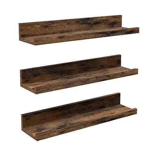Produktbild: VASAGLE Hängeregal Wandregal, Schweberegal 3 Stück, Länge 38 cm mit hohen Kanten, für Bilderrahmen, Dekoration, Gewürze, Küche, Wohnzimmer, Rustikales Braun LWS037X01