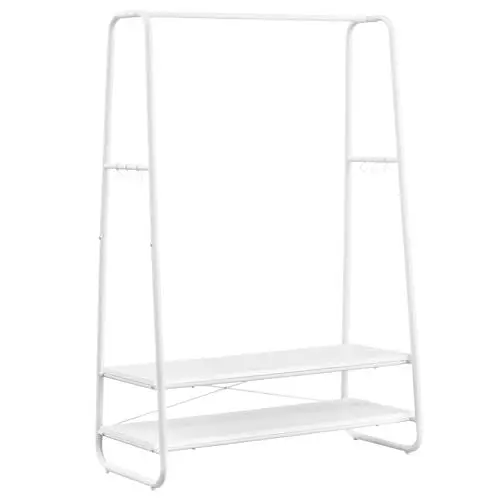 Produktbild: VASAGLE Kleiderständer, Garderobenständer, Garderobe, 2 Ablagen, 6 Haken in S-Form, Stahlgestell, für Schlafzimmer, Flur, Eingangsbereich, wolkenweiß-mattweiß RGR112W02