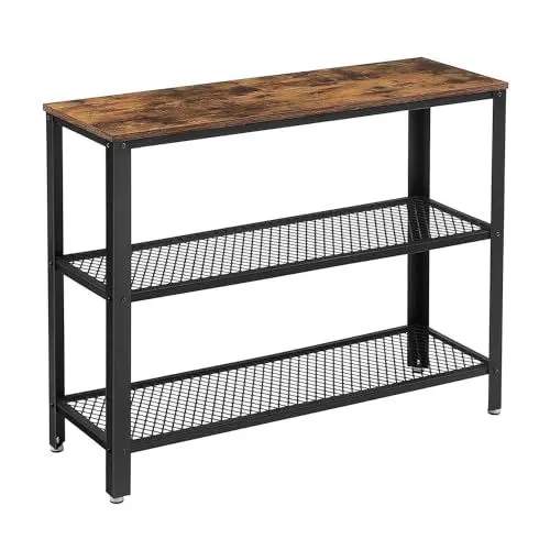 Produktbild: VASAGLE Konsolentisch Beistelltisch Sideboard mit 2 Gitterregalen für Wohnzimmer, Flur, 101,5 x 35 x 80 cm, Stahlrahmen, Industriestil, rustikales Braun und Schwarz LNT81BX