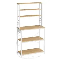 Produktbild: VASAGLE Küchenregal mit Steckdosen, Standregal für Küche, Mikrowellen-Regal, stehend, 6 Regalebenen und 6 Haken, für Mikrowelle, Stahlrahmen, 40 x 80 x 167 cm, goldeichenfarben-wolkenweiß KKS119Y02