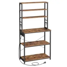 Produktbild: VASAGLE Küchenregal mit Steckdosen, Standregal für Küche, Mikrowellen-Regal, stehend, 6 Regalebenen und 6 Haken, für Mikrowelle, Stahlrahmen, 40 x 80 x 167 cm, vintagebraun-tintenschwarz KKS119K06