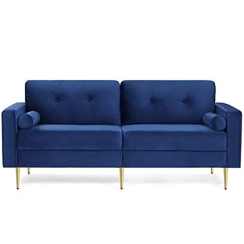 Produktbild: VASAGLE 3-Sitzer Sofa, Couch für Wohnzimmer, Bezug aus Samt, für Wohnungen, kleinen Raum, Holzgestell, Metallbeine, einfacher Aufbau, modernes Design, 183 x 78 x 88 cm, blau LCS001Q01