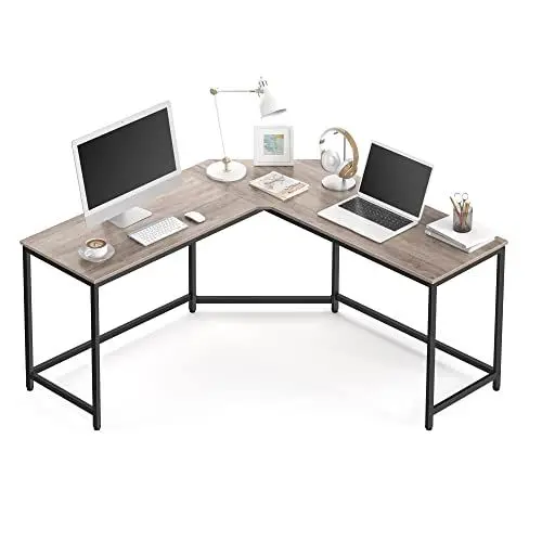 Produktbild: VASAGLE Eckschreibtisch, L-förmiger Computertisch, 149 x 149 x 76 cm, platzsparender Bürotisch, Homeoffice, Gaming, Greige meliert-tintenschwarz LWD073B02