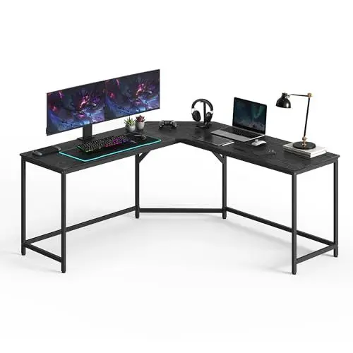 Produktbild: VASAGLE Eckschreibtisch, L-förmiger Computertisch, 149 x 149 x 76 cm, platzsparender Bürotisch, Homeoffice, Gaming, ebenholzschwarz-tintenschwarz LWD073B56