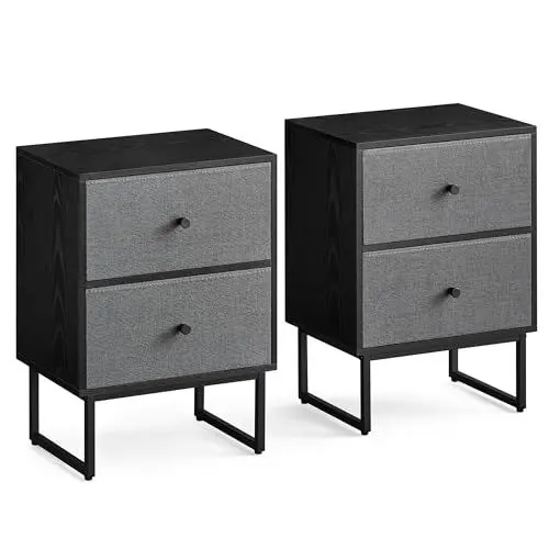 Produktbild: VASAGLE Nachttisch, 2er Set, Beistelltisch mit Stauraum, 2 herausnehmbare Schubladen, Nachtschrank für Schlafzimmer, Wohnzimmer, ebenholzschwarz-schiefergrau LGS229B56, 30 x 40 x 55 cm (T x B x H)