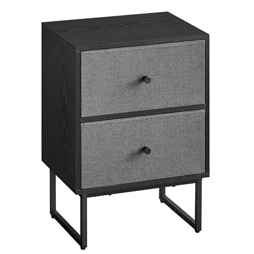 Produktbild: VASAGLE Nachttisch, Beistelltisch mit Stauraum, 2 herausnehmbare Schubladen, Nachtschrank für Schlafzimmer, Wohnzimmer, ebenholzschwarz-schiefergrau LGS029B56, 30 x 40 x 55 cm