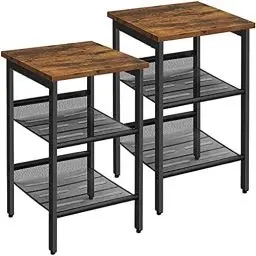 Produktbild: VASAGLE Nachttische, Beistelltisch-Set, 2er-Set Sofatische, kleine Couchtische mit verstellbaren Gitterablagen, Wohnzimmer, Schlafzimmer, Flur, stabil, Industrie-Design, vintagebraun-schwarz LET24X