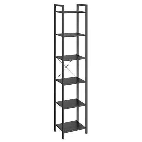 Produktbild: VASAGLE Regal, Bücherregal, Standregal, DVD-Regal, mit 6 Ebenen, Büroregal, offene Ablagen, für Büro, Wohnzimmer, Schlafzimmer, Küche, 30 x 40 x 186 cm, ebenholzschwarz-tintenschwarz LLS101B56