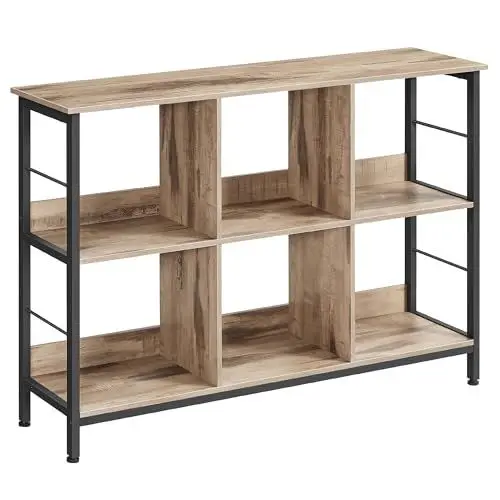 Produktbild: VASAGLE Regal mit 2 Ebenen, Bücherregal, Standregal mit 6 Fächern, für Wohnzimmer, Schlafzimmer, Arbeitszimmer, Küche, 33 x 120 x 80 cm, kamelbraun-tintenschwarz LLS104B50